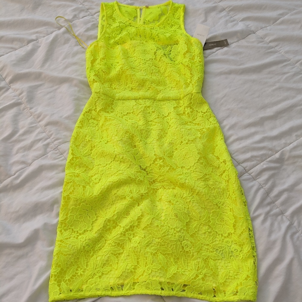 J. Crew neon yellow lace knee length dress
